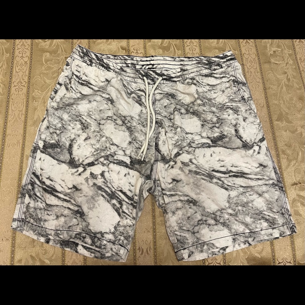 Black & white stone wash shorts